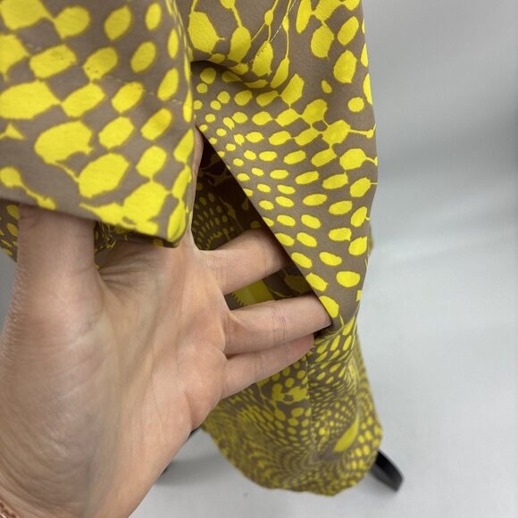 Rachel Roy Womens M Yellow Brown Geometric Print V Neck Kimono Sleeve Dress - Picture 4 of 7